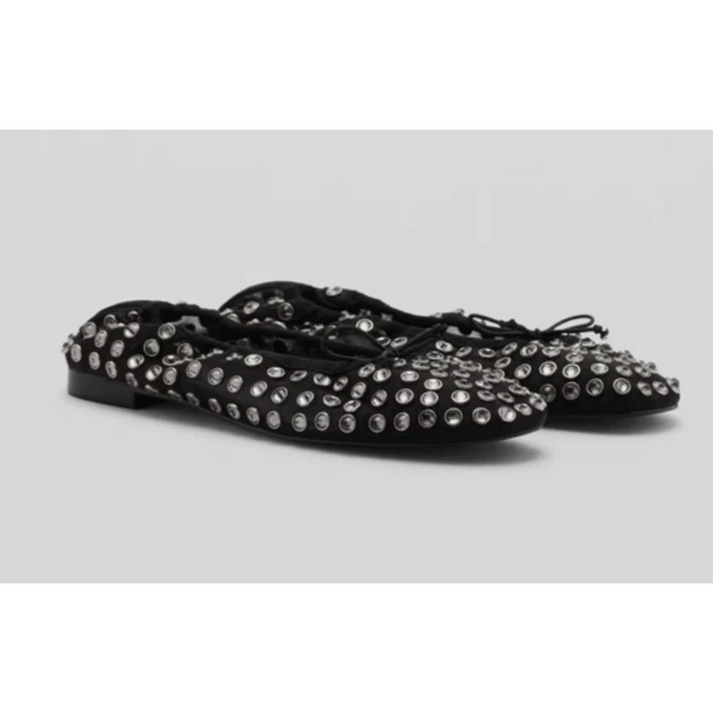 NEW MANGO MNG BLACK STUDDED RHINESTONE MESH BALLERINA BALLET FLATS SHOES 38 7.5 - Picture 4 of 14